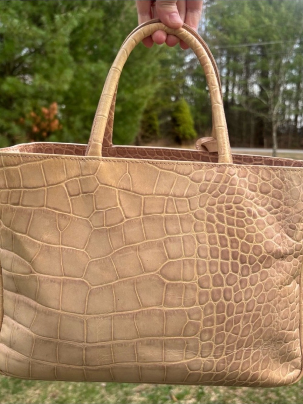 Furla Croc-Embossed Tan Leather Tote with Logo Charm - Picture 2 of 13